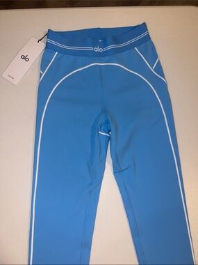 ALO Yoga Sky Blue Leggings with White Trim